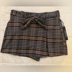 Haute Monde Brown and Black Plaid Tie-Front Skort